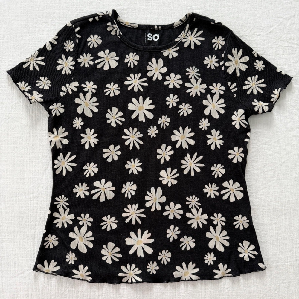 SO Floral Short Sleeve Tee – Black & Cream